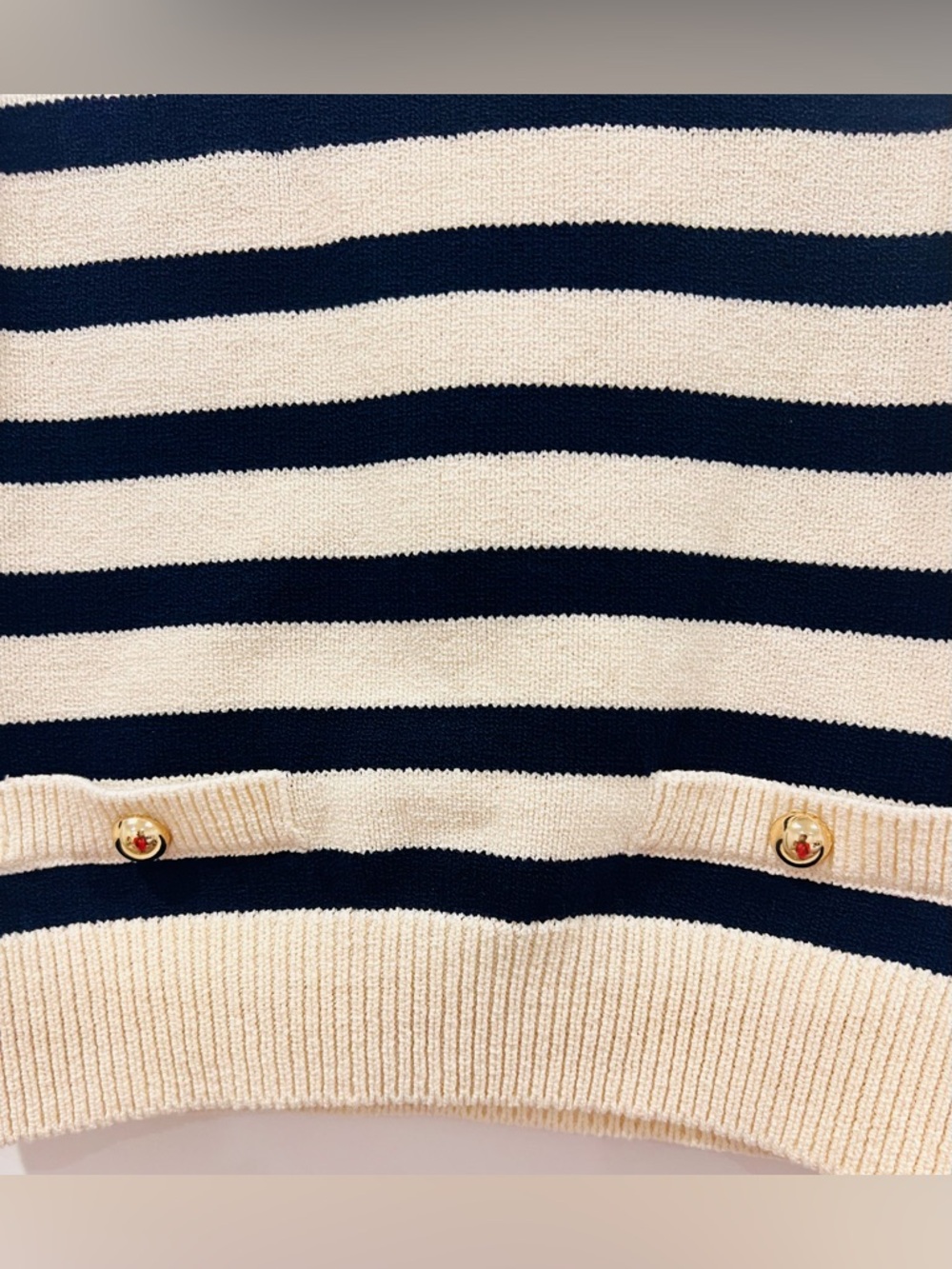 FRAME Harbor Striped Knit Vest Cream Navy Gold Button Nautical Coastal Chic S - Picture 5 of 10